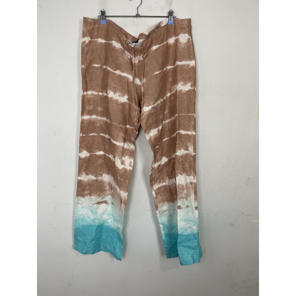 Venus Womens‎ Pants Large 100% Linen Beachy Coastal Drawstring Tie Dye Resort